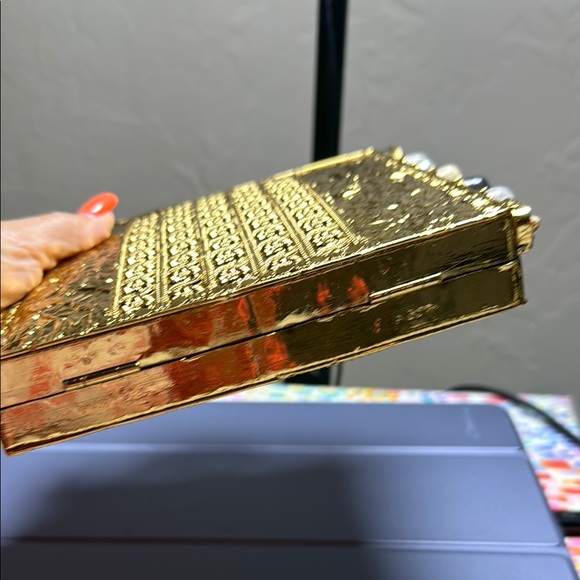 Ramla Gold and Iridescent Abalone Box Clutch
